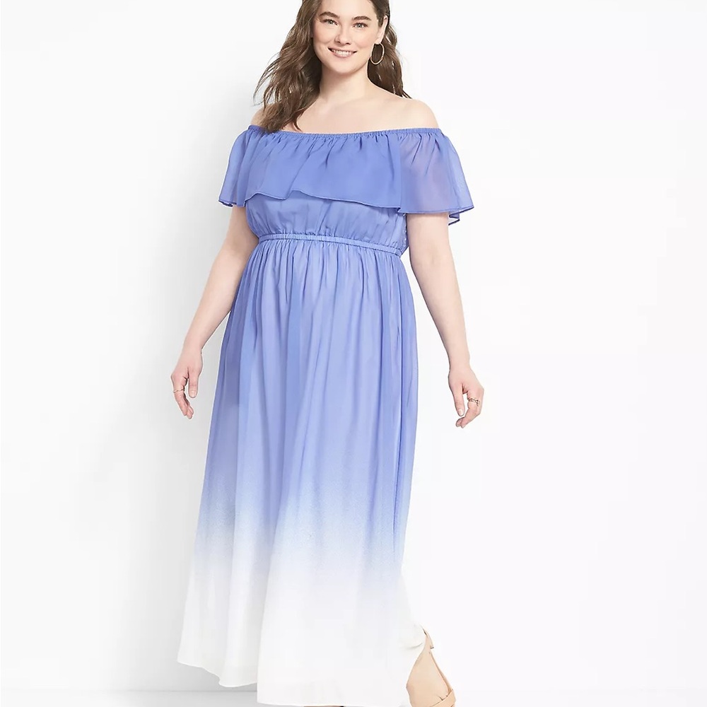 Elegant Off-Shoulder Blue and White Convertible Maxi Ombré Plus Size 22/24 Dress